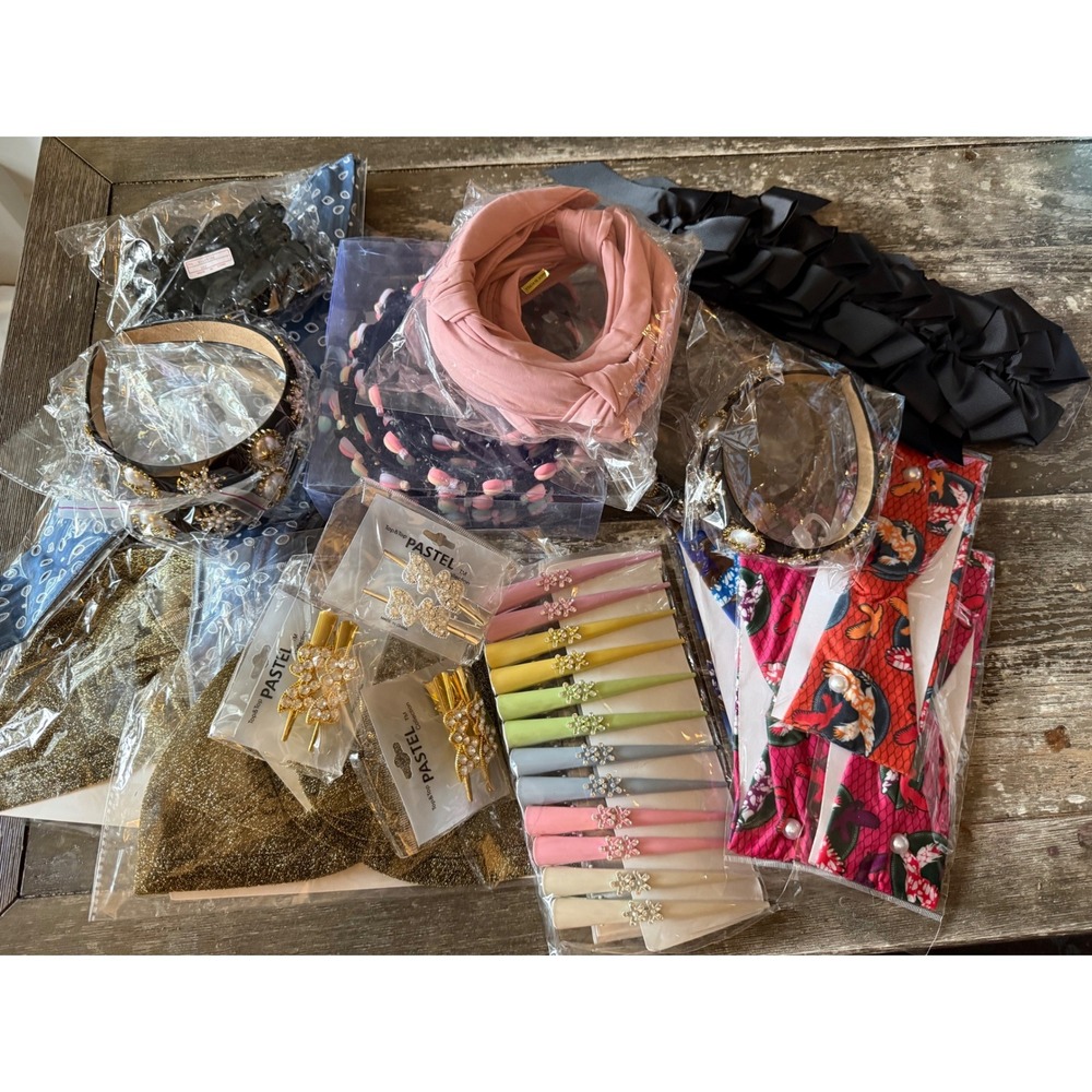 Bulk Lot Hair Accessories Headbands Rhinestone Clips Bows Pastel Gold Black 20pc